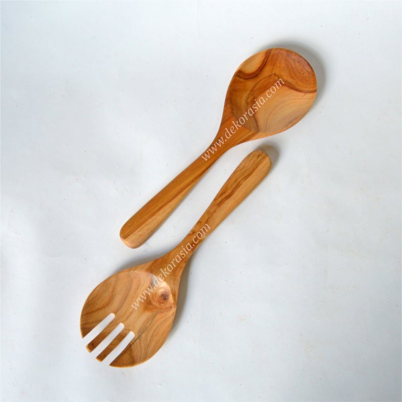 Teak Wooden Spoon and Fork - W Type - Length 12.2